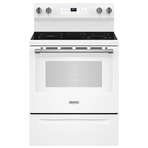 Cuisinière électrique autonome à 5 éléments avec four autonettoyant et friture à l'air chaud 5,3 pi³ 30 po de Maytag - Blanc