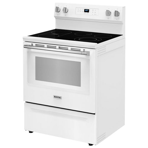 Cuisinière électrique autonome à 5 éléments avec four autonettoyant et friture à l'air chaud 5,3 pi³ 30 po de Maytag - Blanc
