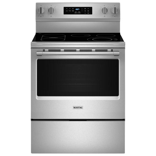 Cuisinière électrique avec four autonettoyant et friture à l'air chaud 5,3 pi³ 30 po de Maytag - Acier inoxydable résistant aux traces de doigts