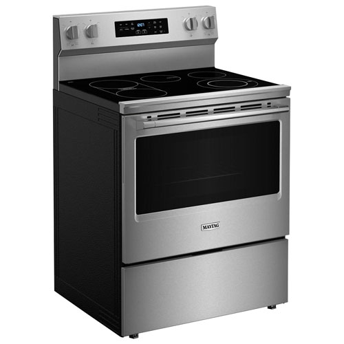 Cuisinière électrique avec four autonettoyant et friture à l'air chaud 5,3 pi³ 30 po de Maytag - Acier inoxydable résistant aux traces de doigts