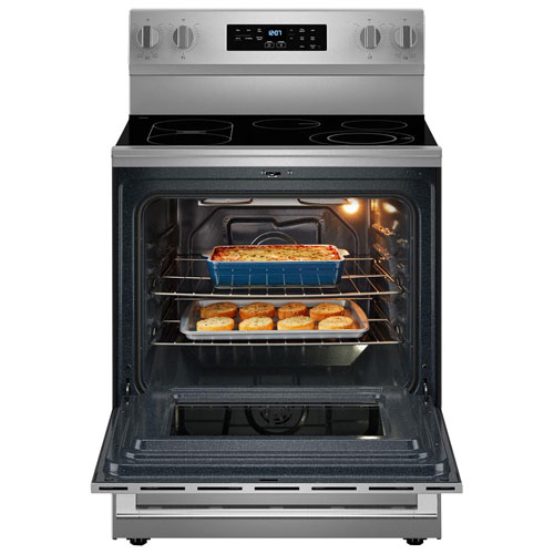 Cuisinière électrique avec four autonettoyant et friture à l'air chaud 5,3 pi³ 30 po de Maytag - Acier inoxydable résistant aux traces de doigts