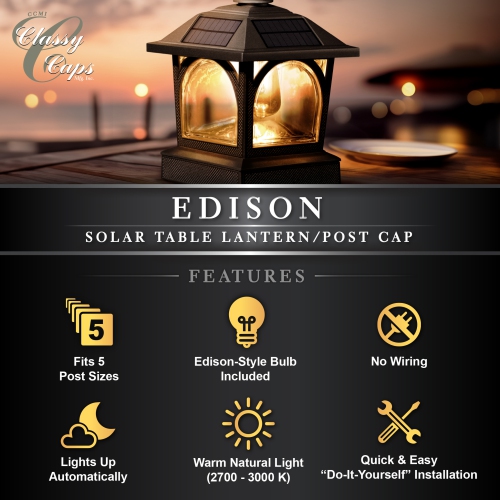 Classy Caps Edison Solar Lantern/Post Cap
