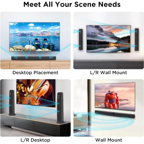 70W Sound Bar for Smart TV - 5.0 Bluetooth, Auto Volume Boost, ARC/Optical/AUX, 2-in-1 Detachable Soundbar, Wired & Wireless Connection