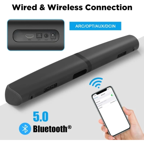 70W Sound Bar for Smart TV - 5.0 Bluetooth, Auto Volume Boost, ARC/Optical/AUX, 2-in-1 Detachable Soundbar, Wired & Wireless Connection