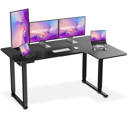 MOTIONGREY  - Electric Height Adjustable Standing Desk, L Shaped Standing Desk, Corner Desk, Adjustable Computer Sit Stand Desk Stand - Black Right L Shape Desk (63 Inch Table Top)