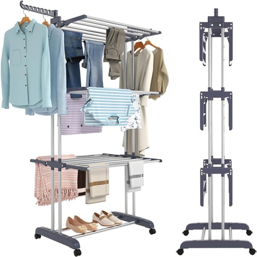 Saincustom 167.64 x 50.8 x 76.2 cm Foldable Laundry Drying Rack Large Adjustable Stainless Steel 4 Tier Clothes Hanger Folds Flat for Easy Storage