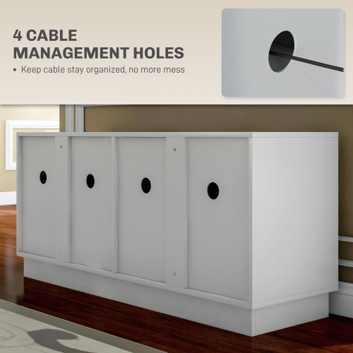 Meuble pour téléviseur de 55 po ou moins de HOMCOM, meuble moderne avec 4 portes à charnières souples, table pour téléviseur avec 4 trous pour câbles