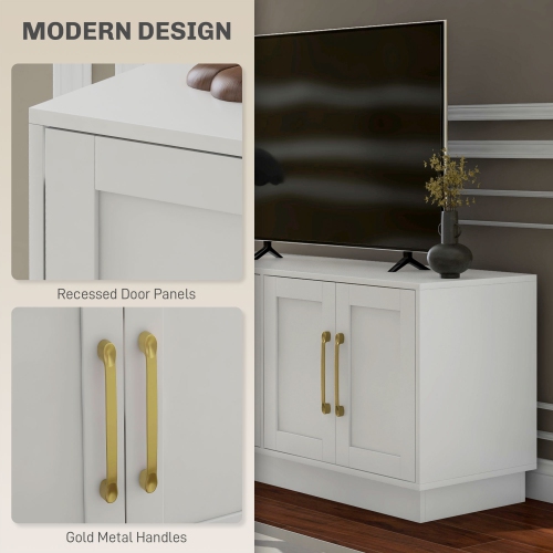 Meuble pour téléviseur de 55 po ou moins de HOMCOM, meuble moderne avec 4 portes à charnières souples, table pour téléviseur avec 4 trous pour câbles