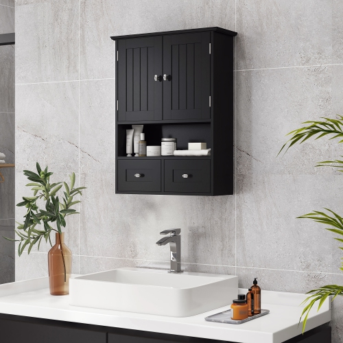kleankin Bathroom Wall Cabinet, Medicine Cabinet, Over Toilet Storage Cabinet with Shelf and Drawers for Hallway, Living Room, Black