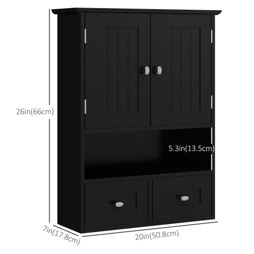 kleankin Bathroom Wall Cabinet, Medicine Cabinet, Over Toilet Storage Cabinet with Shelf and Drawers for Hallway, Living Room, Black