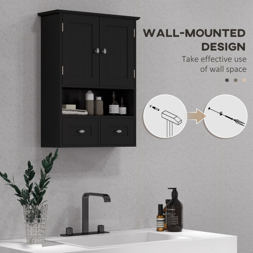 kleankin Bathroom Wall Cabinet, Medicine Cabinet, Over Toilet Storage Cabinet with Shelf and Drawers for Hallway, Living Room, Black