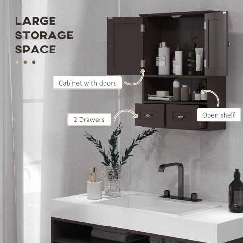kleankin Bathroom Wall Cabinet, Medicine Cabinet, Over Toilet Storage Cabinet with Shelf and Drawers for Hallway, Living Room, Brown