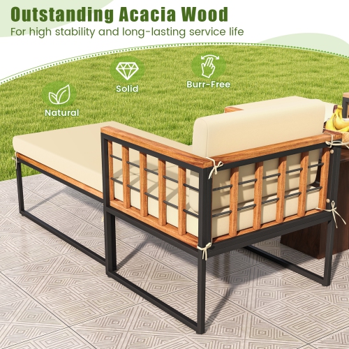 Costway 1 PCS Outdoor Furniture Set Patio Acacia Wood Armchair with Long Ottoman Cozy Seat