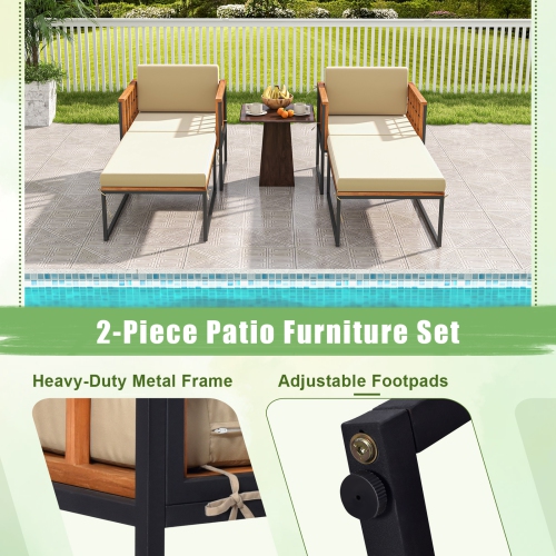 Costway 1 PCS Outdoor Furniture Set Patio Acacia Wood Armchair with Long Ottoman Cozy Seat