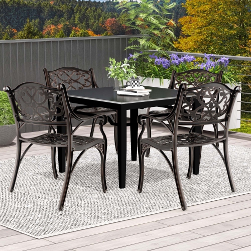 Costway 4 PCS Cast Aluminum Patio Chairs Set of 4 Outdoor Dining with Armrests & Curved Seats Bronze