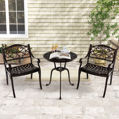 Costway 4 PCS Cast Aluminum Patio Chairs Set of 4 Outdoor Dining with Armrests & Curved Seats Bronze