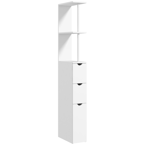 HOMCOM – Armoire de salle de bain étroite, armoire de rangement mince pour salle de bain avec tiroirs, armoire et tablettes ouvertes, armoire en lin,