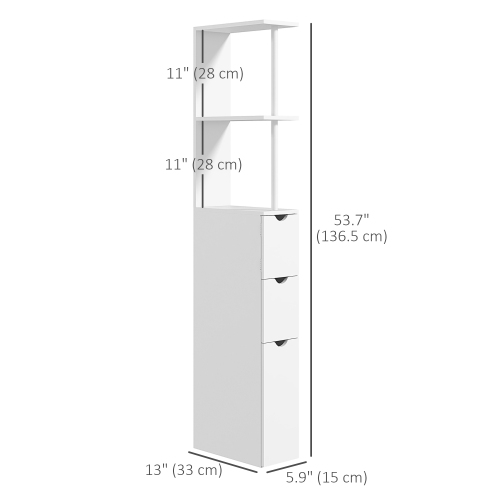HOMCOM – Armoire de salle de bain étroite, armoire de rangement mince pour salle de bain avec tiroirs, armoire et tablettes ouvertes, armoire en lin,