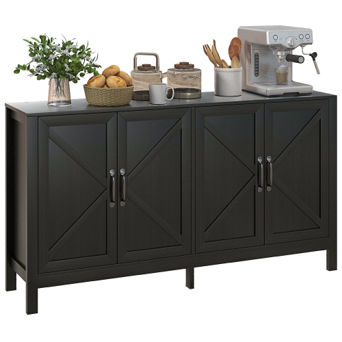 HOMCOM  Farmhouse Kitchen Storage Cabinet, Sideboard Buffet Cabinet With 4 Barn Doors And Adjustable Shelves Oak In Black