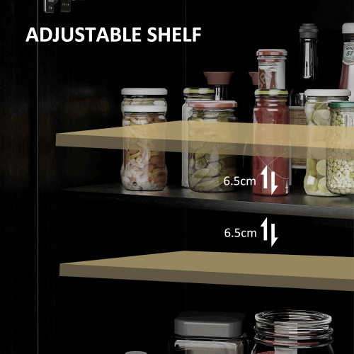 HOMCOM Farmhouse Kitchen Storage Cabinet, Sideboard Buffet Cabinet with 4 Barn Doors and Adjustable Shelves, Black Oak