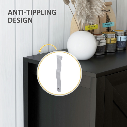 HOMCOM Farmhouse Kitchen Storage Cabinet, Sideboard Buffet Cabinet with 4 Barn Doors and Adjustable Shelves, Black Oak