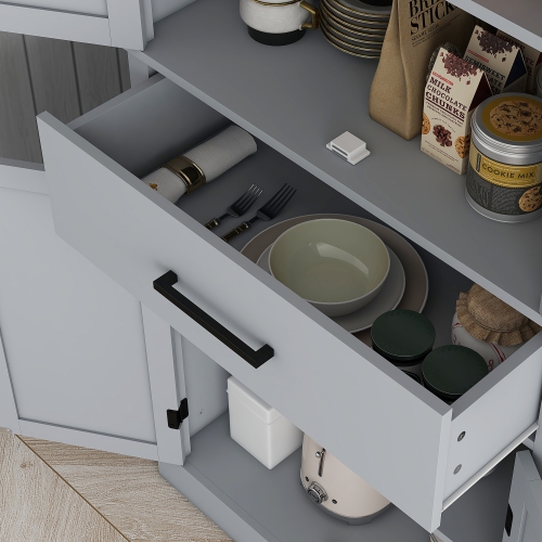 HOMCOM 72" Tall Kitchen Pantry Cabinet, Farmhouse Style Buffet Storage Cabinet, Freestanding, 4 Doors, 5-Tier Shelving, Drawer, Adjustable Shelves,