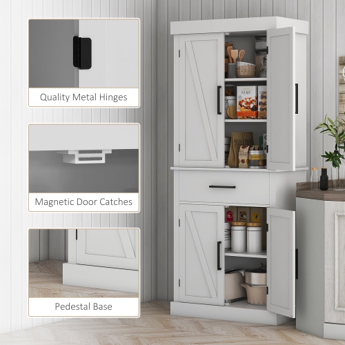 HOMCOM 72" Tall Kitchen Pantry Cabinet, Farmhouse Style Buffet Storage Cabinet, Freestanding, 4 Doors, 5-Tier Shelving, Drawer, Adjustable Shelves,