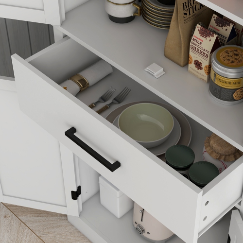 HOMCOM 72" Tall Kitchen Pantry Cabinet, Farmhouse Style Buffet Storage Cabinet, Freestanding, 4 Doors, 5-Tier Shelving, Drawer, Adjustable Shelves,