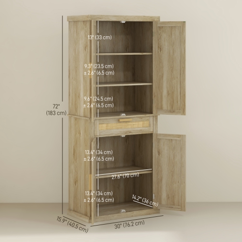 HOMCOM – grande armoire garde-manger de 72 po, armoire de rangement autonome avec portes et tablettes, armoire de cuisine en rotin avec tiroir et