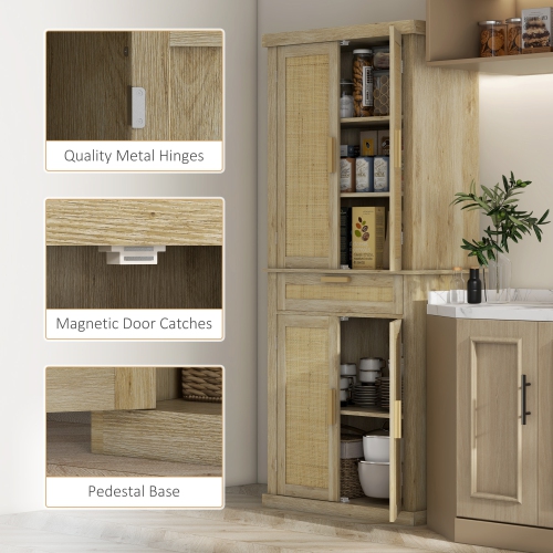 HOMCOM – grande armoire garde-manger de 72 po, armoire de rangement autonome avec portes et tablettes, armoire de cuisine en rotin avec tiroir et