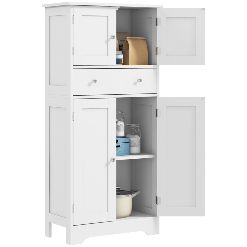 HOMCOM 50.5" Kitchen Pantry Cabinet, Modern Freestanding Buffet Storage Cabinet with 4 Doors, Drawer and Adjustable Shelf, White