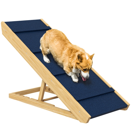 PawHut Dog Stairs, Adjustable Pet Stairs, Foldable Dog Steps with Non-slip Mat, for Small to Large Dogs for High Bed Sofa Couch, Natural Wood Finish