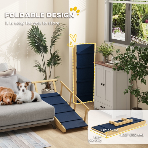 PawHut Dog Stairs, Adjustable Pet Stairs, Foldable Dog Steps with Non-slip Mat, Safety Railings, for Small to Large Dogs for High Bed Sofa Couch,