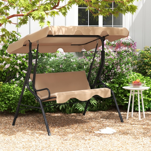 Costway 3 Seats Patio Canopy Swing Glider Hammock Cushioned Steel Frame