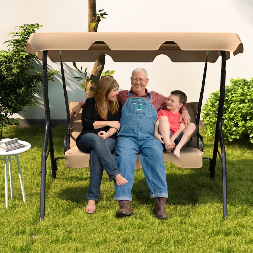 Costway 3 Seats Patio Canopy Swing Glider Hammock Cushioned Steel Frame