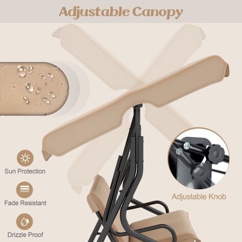 Costway 3 Seats Patio Canopy Swing Glider Hammock Cushioned Steel Frame