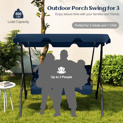 Costway 3 Seats Patio Canopy Swing Glider Hammock Cushioned Steel Frame