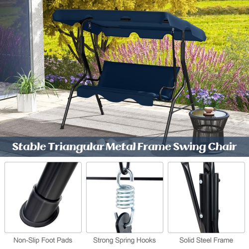 Costway 3 Seats Patio Canopy Swing Glider Hammock Cushioned Steel Frame