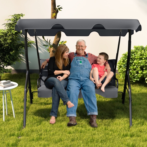 Costway 3 Seats Patio Canopy Swing Glider Hammock Cushioned Steel Frame