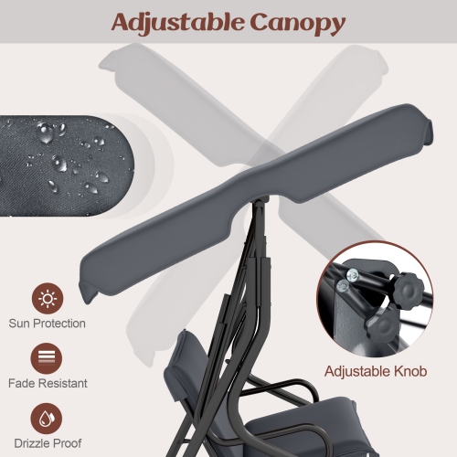 Costway 3 Seats Patio Canopy Swing Glider Hammock Cushioned Steel Frame