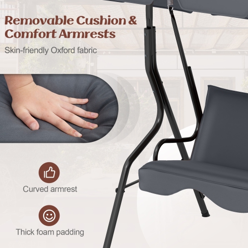 Costway 3 Seats Patio Canopy Swing Glider Hammock Cushioned Steel Frame