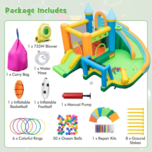 Costway Inflatable Water Slide Kids Blow up Pool Park Climbing Wall with 735W Blower