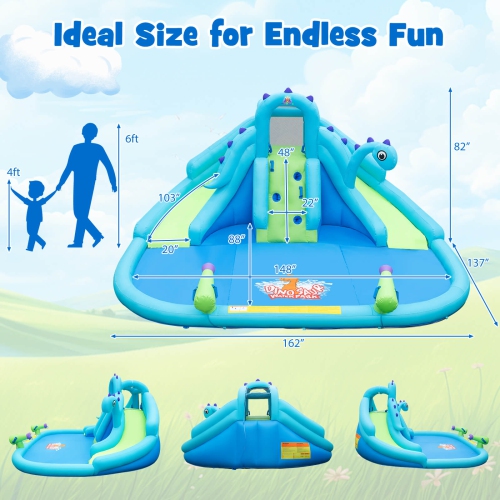 Costway Inflatable Water Slide, Blowup Water Park with Dual Slides & 584W Blower