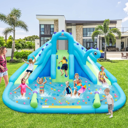 Costway Inflatable Water Slide, Blowup Water Park with Dual Slides & 584W Blower