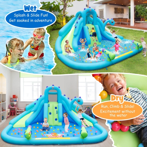 Costway Inflatable Water Slide, Blowup Water Park with Dual Slides & 584W Blower
