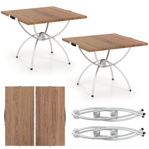 Ensemble de 2 tables de camping pliantes de Costway avec cadre en aluminium de table à grain de bois