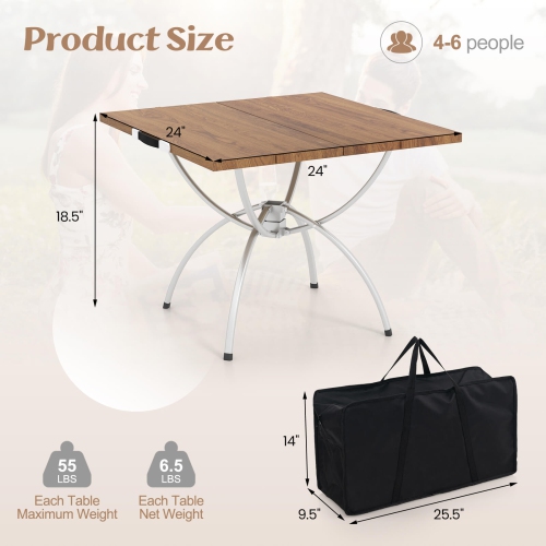 Ensemble de 2 tables de camping pliantes de Costway avec cadre en aluminium de table à grain de bois