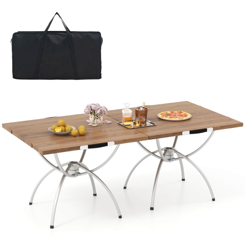 Ensemble de 2 tables de camping pliantes de Costway avec cadre en aluminium de table à grain de bois