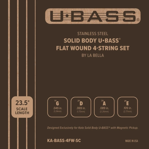 KALA  Stainless Steel Solid Body U-Bass Flat Wound 4-String Set