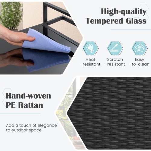 Costway Outdoor Bar Cart with Tempered Glass Top Storage Cabinet & 8 Hooks for Porch